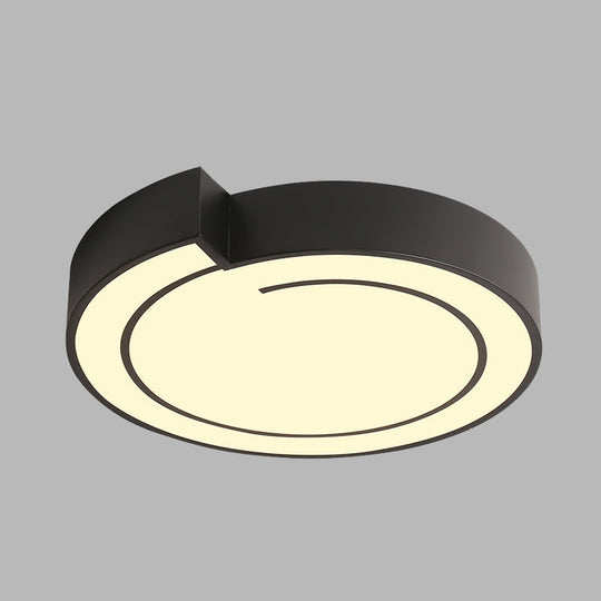 Minimalist Round LED Ceiling Flush Mount in Warm/White Light, 18"/21.5" Diameter, White/Black Metal Finish