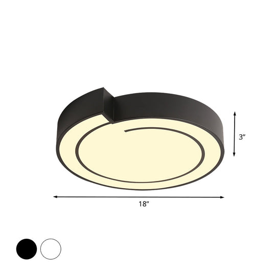 Minimalist Round LED Ceiling Flush Mount in Warm/White Light, 18"/21.5" Diameter, White/Black Metal Finish