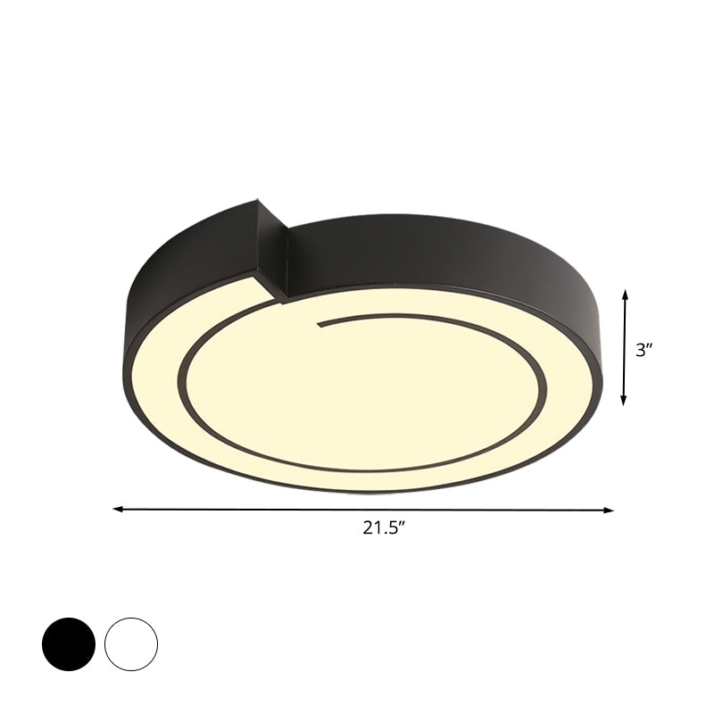 Minimalist Round LED Ceiling Flush Mount in Warm/White Light, 18"/21.5" Diameter, White/Black Metal Finish