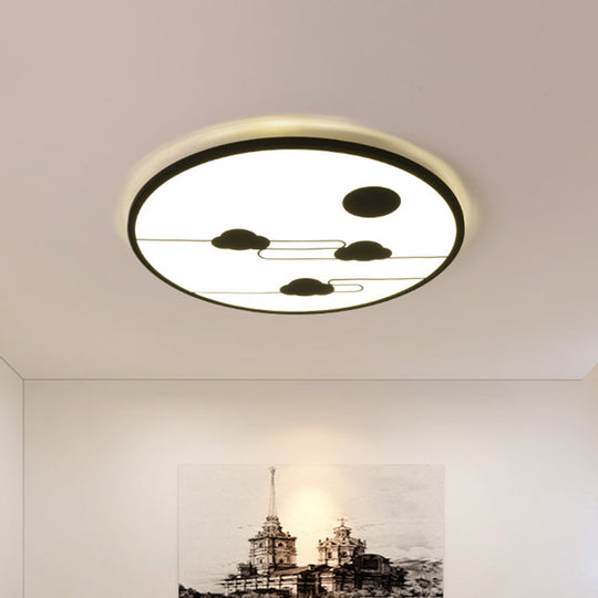 Modern Acrylic Circle Flush Light Fixture - White/Black LED Flush Mount with Cloud Pattern - Warm/White Light, 18"/23.5" Dia