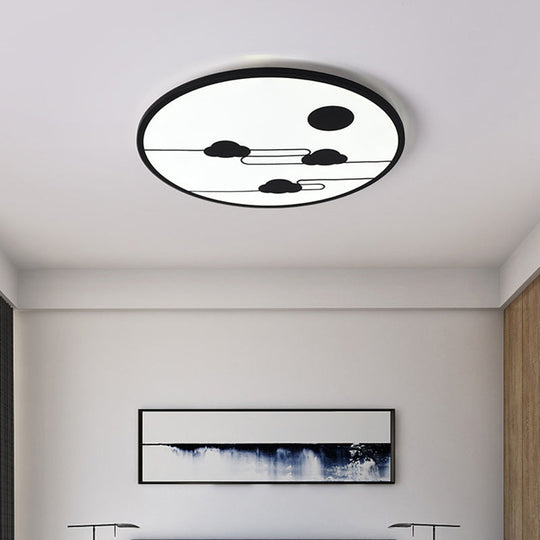 Modern Acrylic Circle Flush Light Fixture - White/Black LED Flush Mount with Cloud Pattern - Warm/White Light, 18"/23.5" Dia