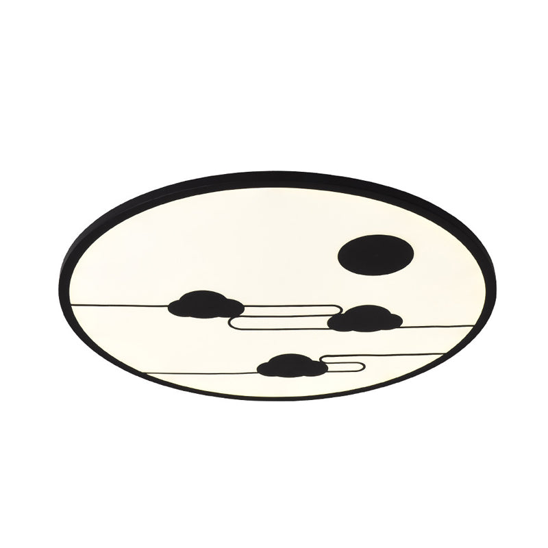 Modern Acrylic Circle Flush Light Fixture - White/Black Led Mount With Cloud Pattern Warm/White