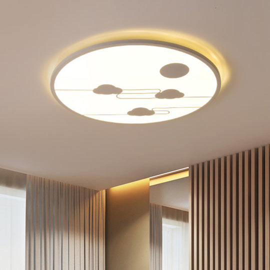 Modern Acrylic Circle Flush Light Fixture - White/Black Led Mount With Cloud Pattern Warm/White