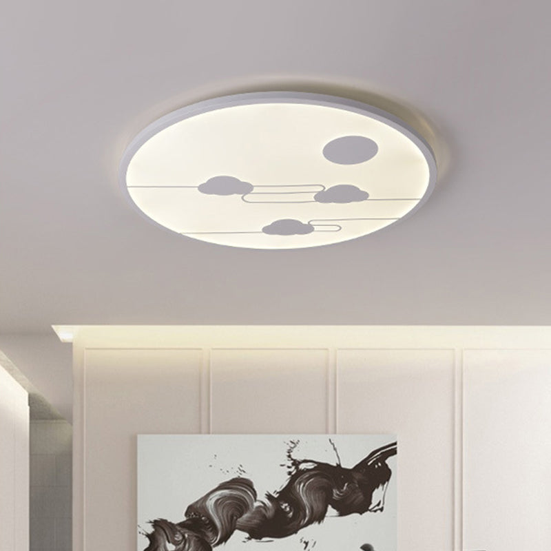 Modern Acrylic Circle Flush Light Fixture - White/Black LED Flush Mount with Cloud Pattern - Warm/White Light, 18"/23.5" Dia