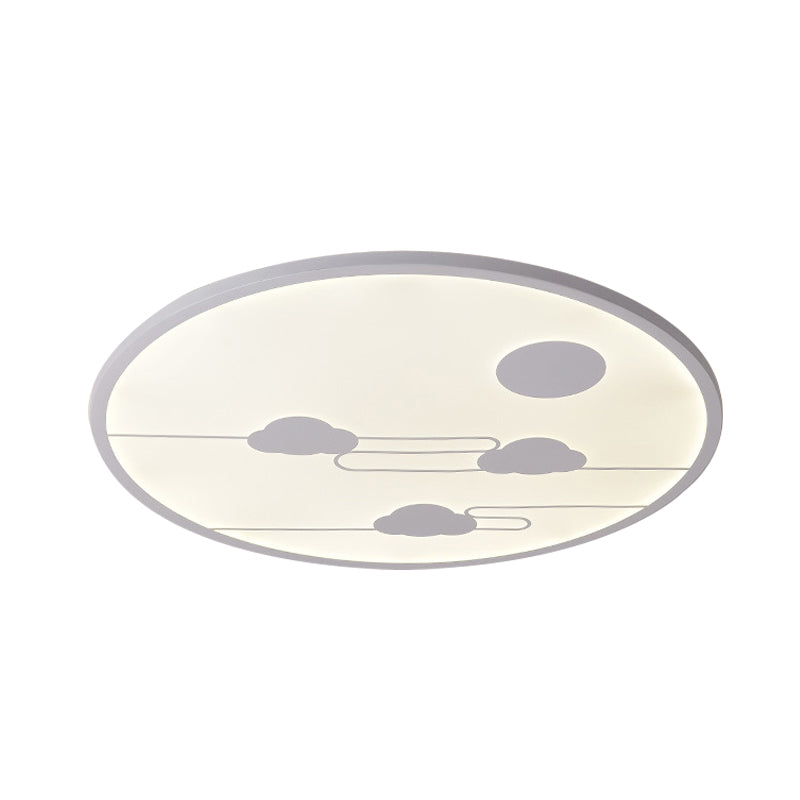 Modern Acrylic Circle Flush Light Fixture - White/Black Led Mount With Cloud Pattern Warm/White