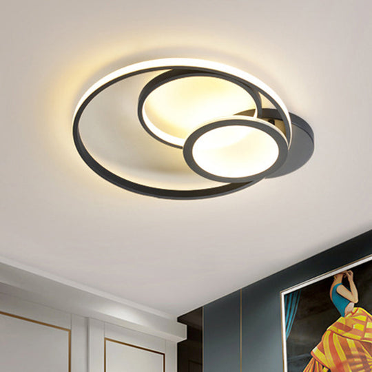 Acrylic Flush Mount LED Ceiling Lamp in White/Black - Modern Multi-Hoop Design - Warm Light