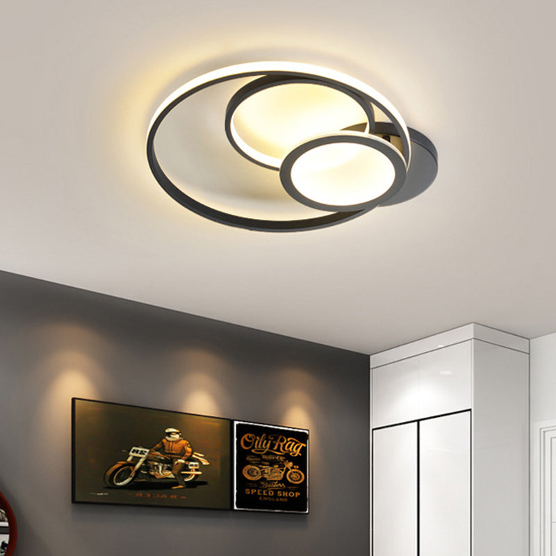 Acrylic Flush Mount LED Ceiling Lamp in White/Black - Modern Multi-Hoop Design - Warm Light