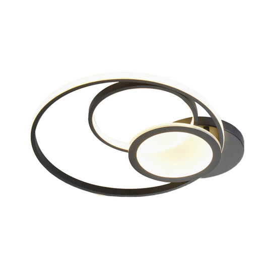 Acrylic Flush Mount LED Ceiling Lamp in White/Black - Modern Multi-Hoop Design - Warm Light