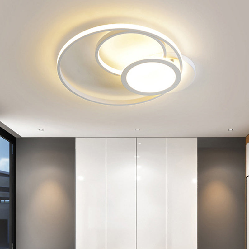 Acrylic Flush Mount LED Ceiling Lamp in White/Black - Modern Multi-Hoop Design - Warm Light