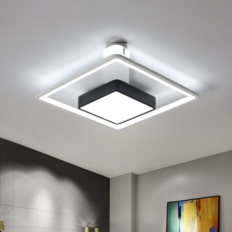 16"/19.5" W Iron Square Flushmount Black & White LED Flush Mount Lighting - White/Warm Light