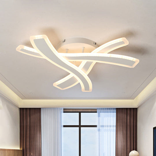 Sleek LED Semi Flush Mount Fixture with Stylish White Crossing Wave Design and Acrylic Shade