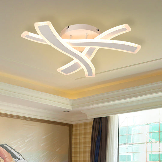 Sleek LED Semi Flush Mount Fixture with Stylish White Crossing Wave Design and Acrylic Shade