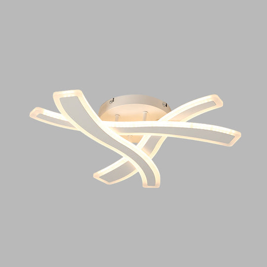 Sleek LED Semi Flush Mount Fixture with Stylish White Crossing Wave Design and Acrylic Shade