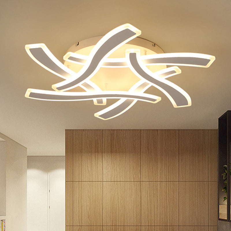 White Cross Wave Flush Mount LED Ceiling Light for Bedroom - Modernist Design and Warm White Ambiance