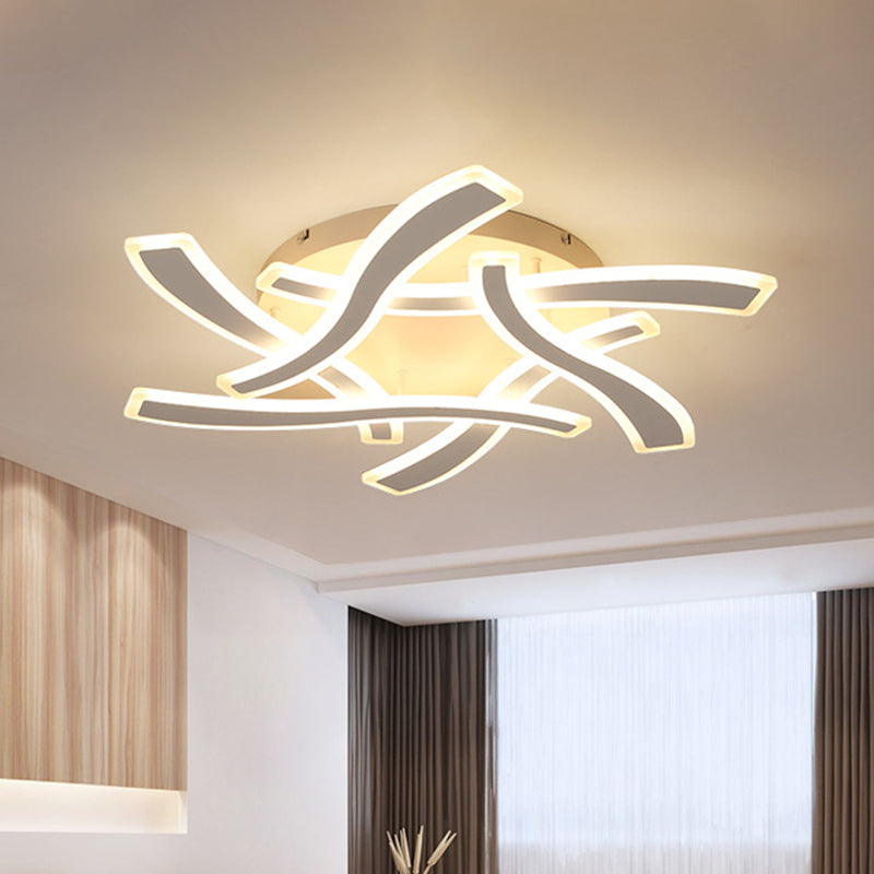 White Cross Wave Flush Mount LED Ceiling Light for Bedroom - Modernist Design and Warm White Ambiance