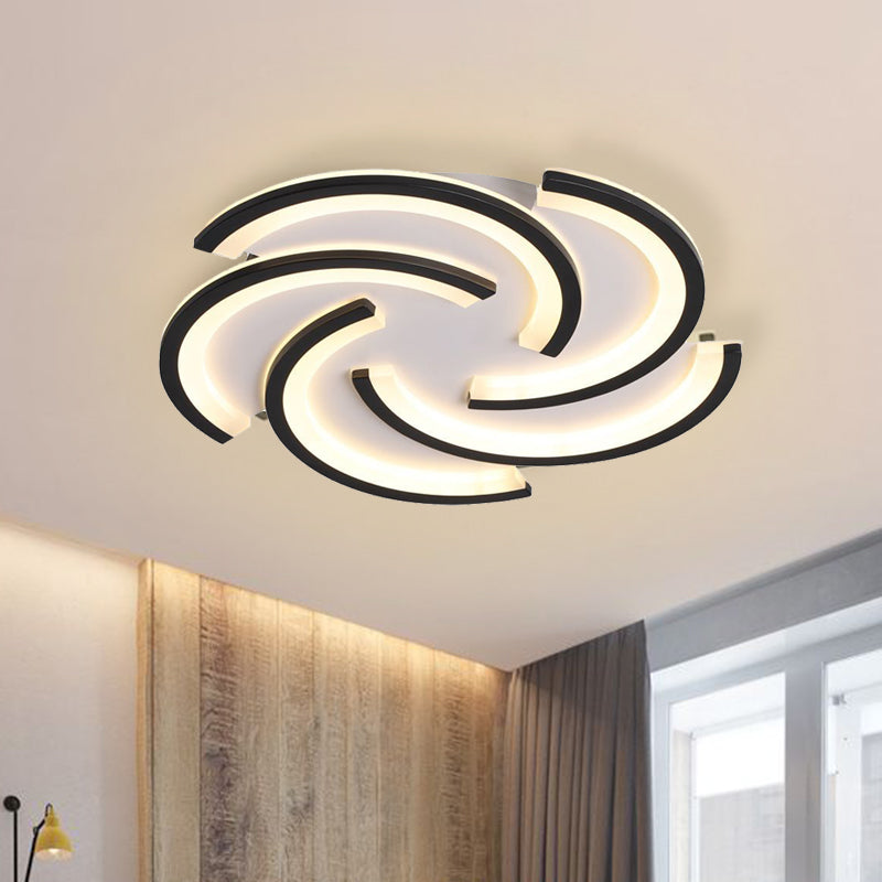 16/19.5 Modern Led Acrylic Spiral Flush Light Black Ceiling Mount For Bedroom - Warm/White