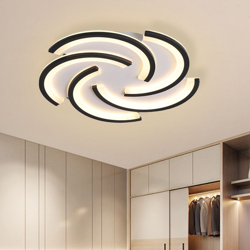 16/19.5 Modern Led Acrylic Spiral Flush Light Black Ceiling Mount For Bedroom - Warm/White