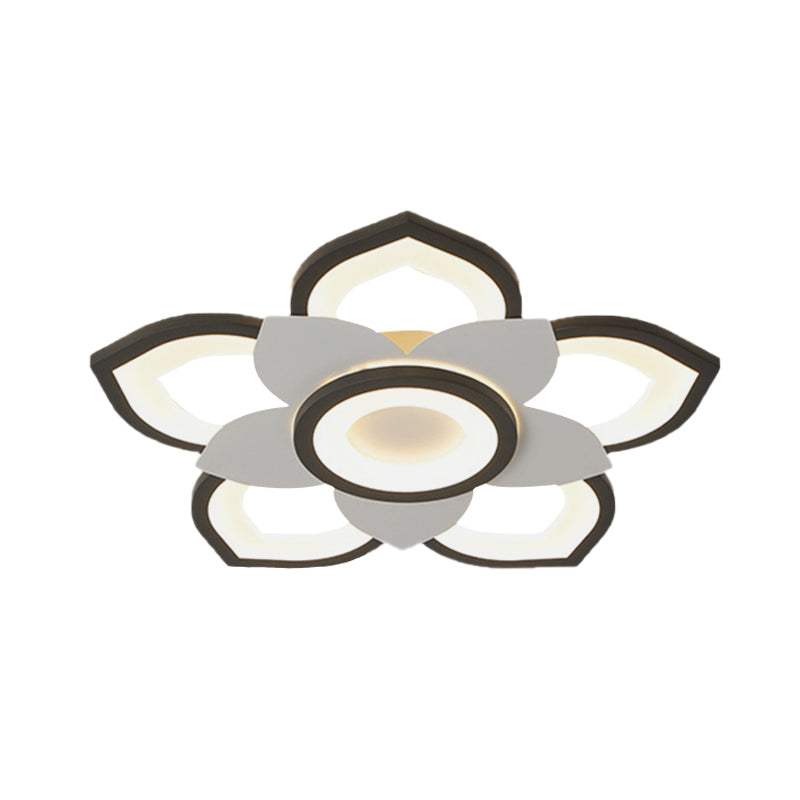 Modern Lotus Flush Ceiling Light With Led - 20.5/24.5 Acrylic Black/White Fixture In White/Warm