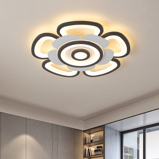 Contemporary Floral Acrylic Led Flush Mount Ceiling Light In Black And White With Warm/White Glow -