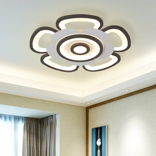 Contemporary Floral Acrylic LED Flush Mount Ceiling Light in Black and White, with Warm/White Glow - 20.5"/24.5" W