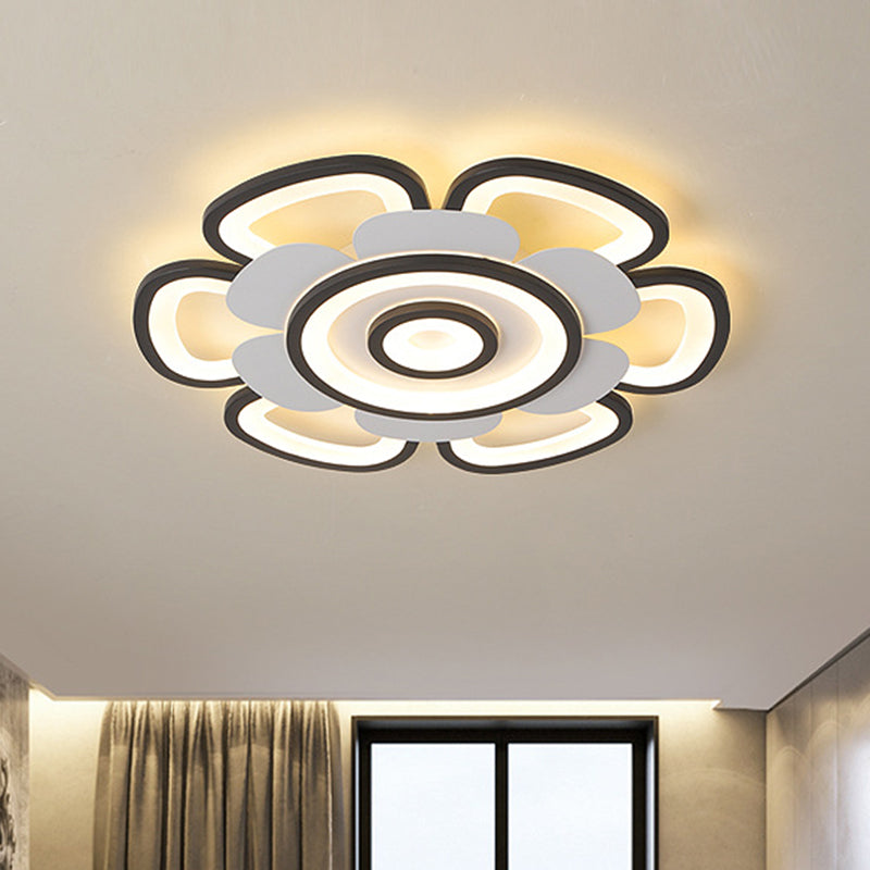 Contemporary Floral Acrylic LED Flush Mount Ceiling Light in Black and White, with Warm/White Glow - 20.5"/24.5" W