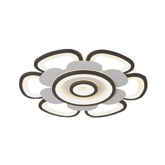 Contemporary Floral Acrylic Led Flush Mount Ceiling Light In Black And White With Warm/White Glow -