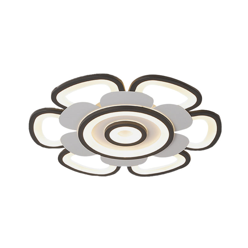 Contemporary Floral Acrylic LED Flush Mount Ceiling Light in Black and White, with Warm/White Glow - 20.5"/24.5" W