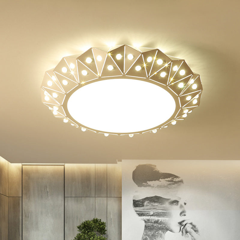 Modern LED White Flush Ceiling Light with Metal Drum & Diamond Design - Available in 16.5" & 22.5" Widths