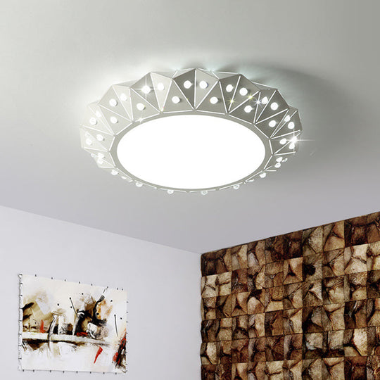 Modern LED White Flush Ceiling Light with Metal Drum & Diamond Design - Available in 16.5" & 22.5" Widths