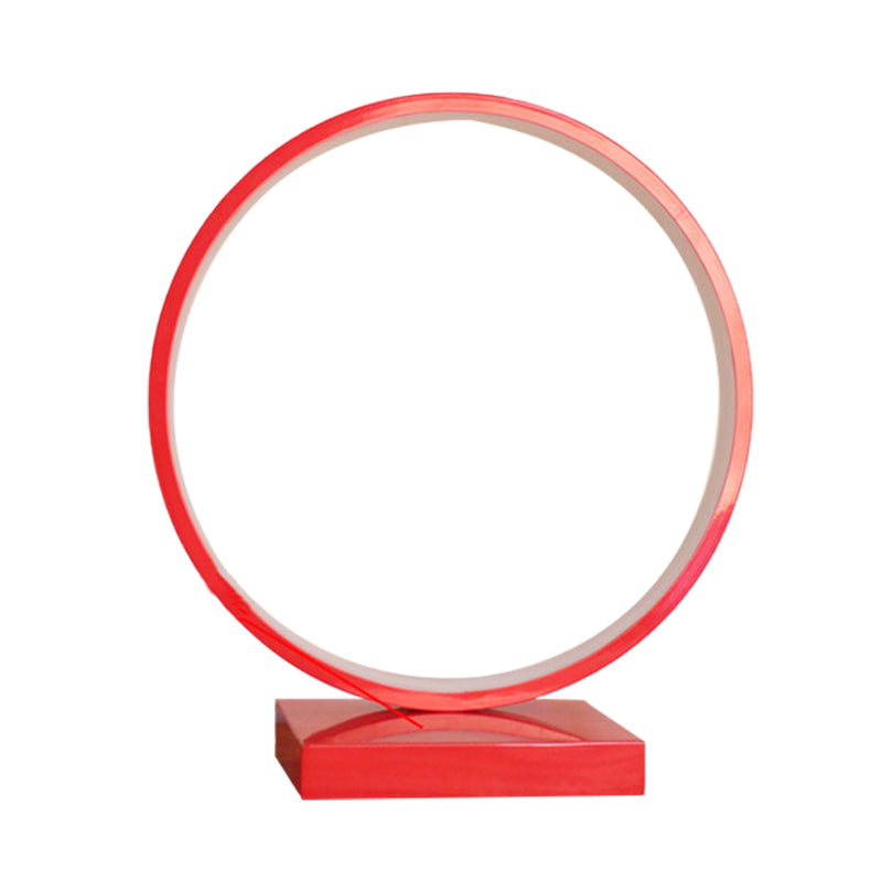 Modern Red/Pink Aluminum Circle Ring Table Light - Plug In Led Nightstand Lamp With Adjustable