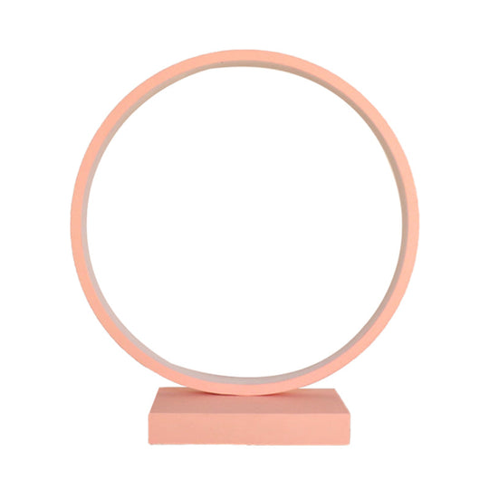 Modern Red/Pink Aluminum Circle Ring Table Light - Plug In Led Nightstand Lamp With Adjustable