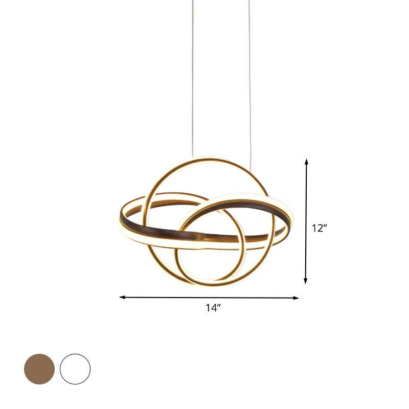 Modern Acrylic Twisted Ceiling Light Fixture - LED Hanging Chandelier in White/Coffee - Dining Room Lighting - 3 Color Light Options (White/Warm)