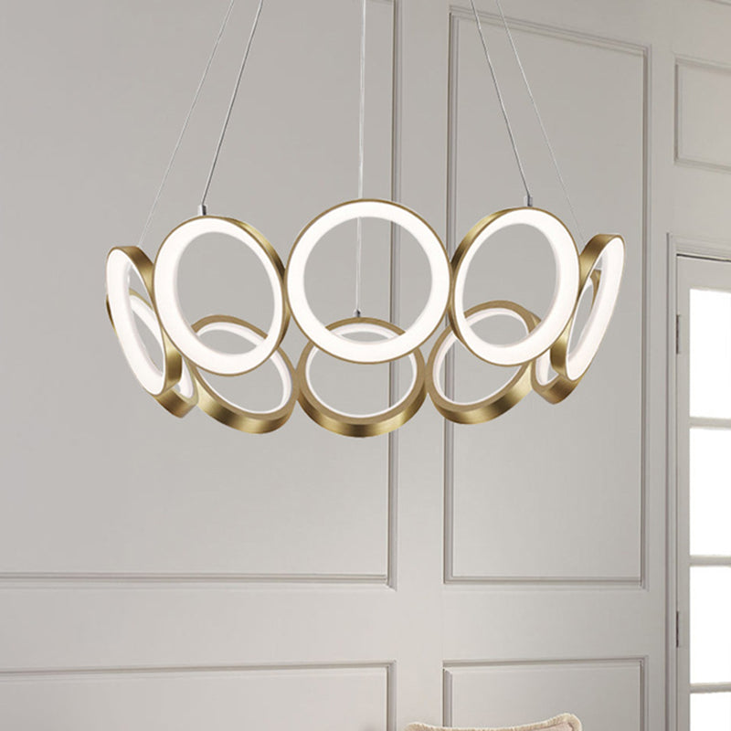 Contemporary Acrylic Black/Gold LED Chandelier - Multi-Ring Hanging Pendant Light in White/Warm for Living Room