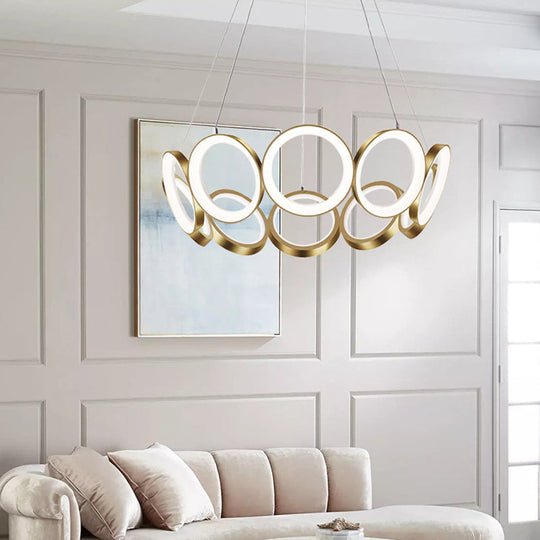 Contemporary Black/Gold Led Chandelier With Multi-Ring Design - Stylish Acrylic Pendant For Living