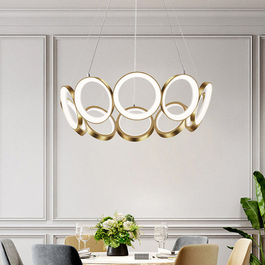 Contemporary Acrylic Black/Gold LED Chandelier - Multi-Ring Hanging Pendant Light in White/Warm for Living Room