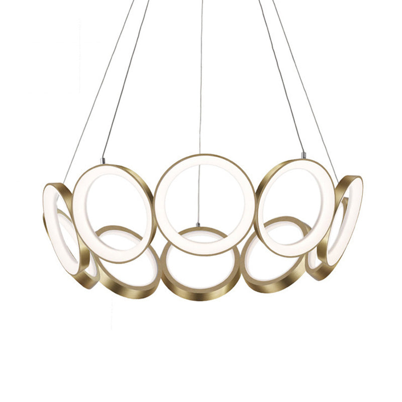 Contemporary Acrylic Black/Gold LED Chandelier - Multi-Ring Hanging Pendant Light in White/Warm for Living Room