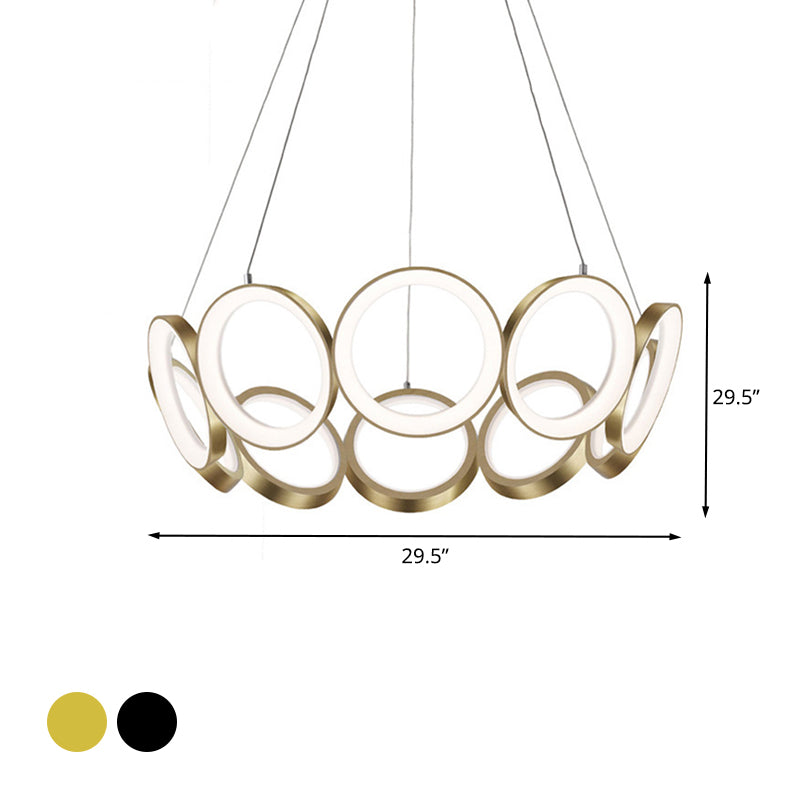 Contemporary Acrylic Black/Gold LED Chandelier - Multi-Ring Hanging Pendant Light in White/Warm for Living Room