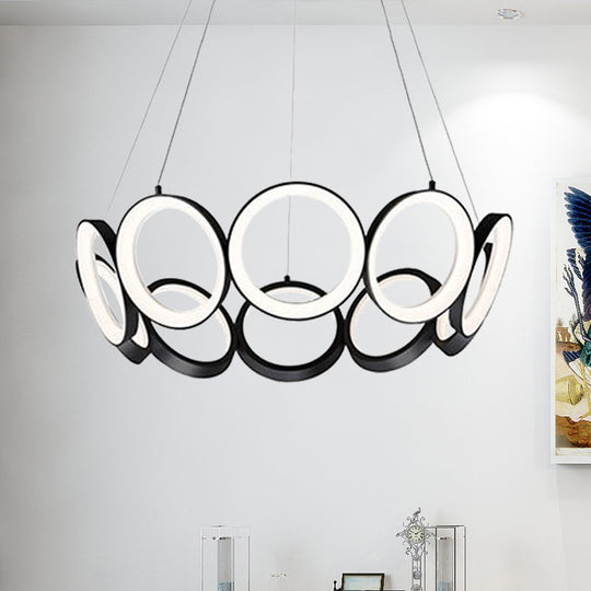 Contemporary Acrylic Black/Gold LED Chandelier - Multi-Ring Hanging Pendant Light in White/Warm for Living Room