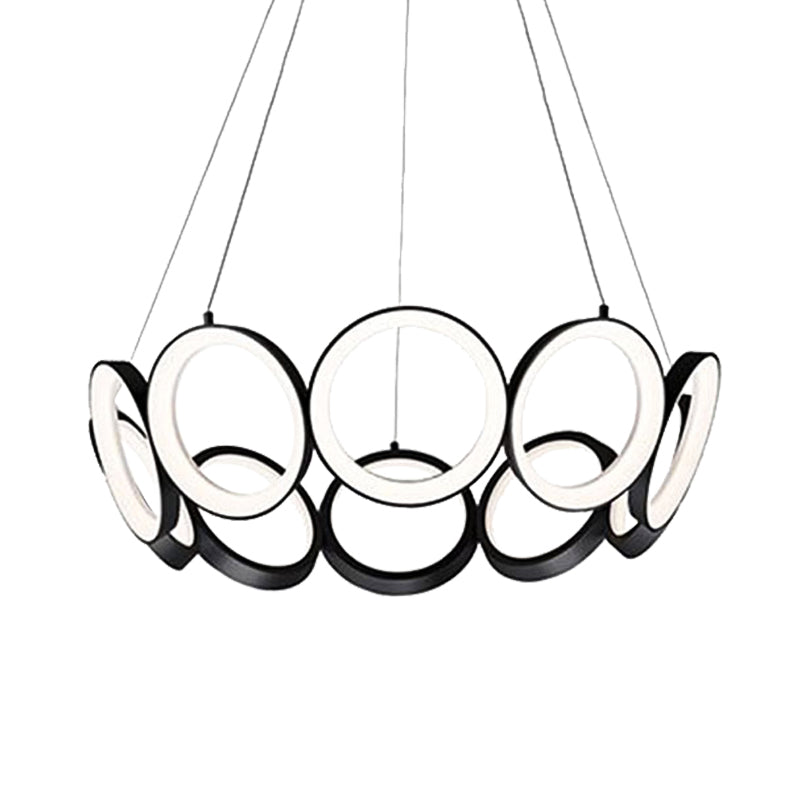 Contemporary Acrylic Black/Gold LED Chandelier - Multi-Ring Hanging Pendant Light in White/Warm for Living Room