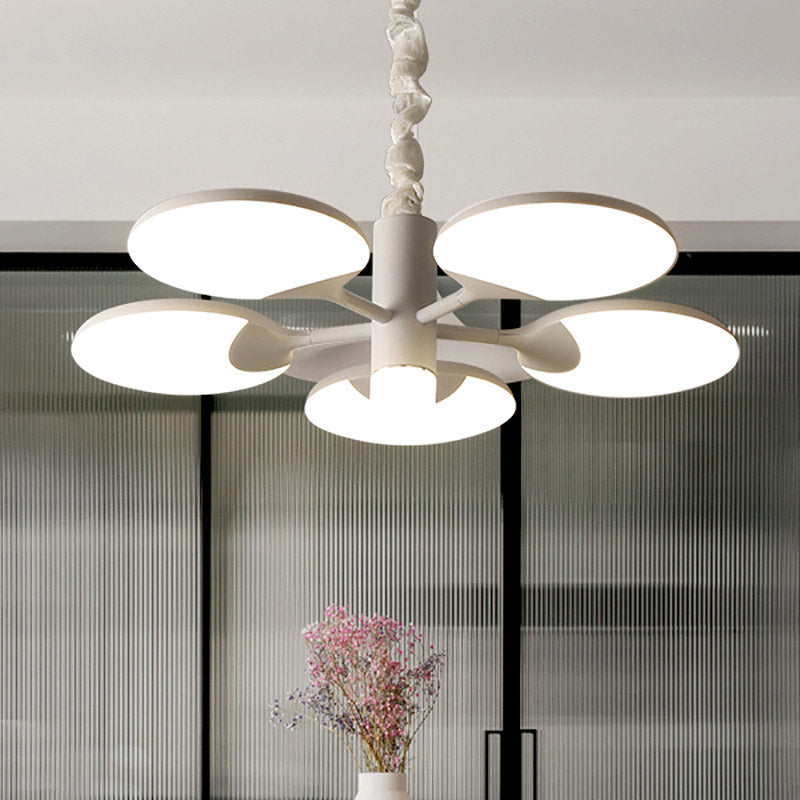 Modern White Acrylic Circle Chandelier - 5-Light Led Pendant For Dining Room With Radial Design