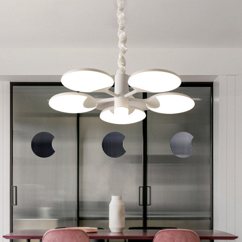 Lustre moderne en acrylique - Suspension LED à 5 lumières avec design radial pour salle à manger en blanc