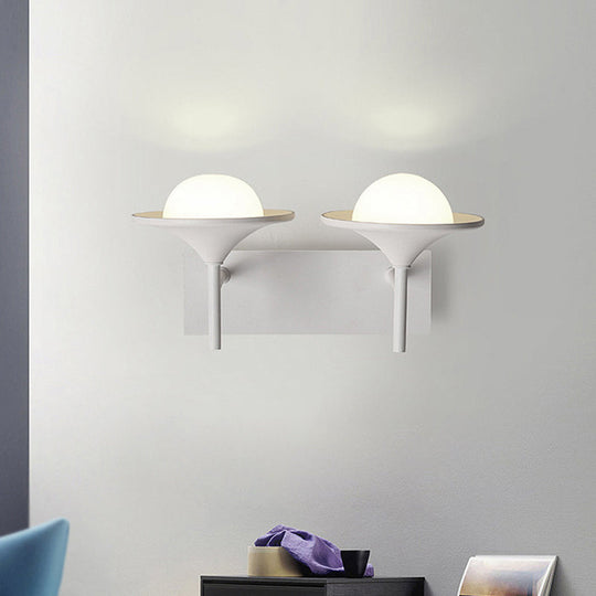 Metallic Flared Wall Sconce Lamp: Modern 2-Light Led Lighting In White For Bedside