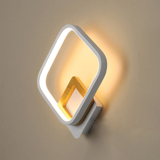 White Rhombus Wall Sconce Modern Led Acrylic Light With Wood Detail In White/Warm / Warm