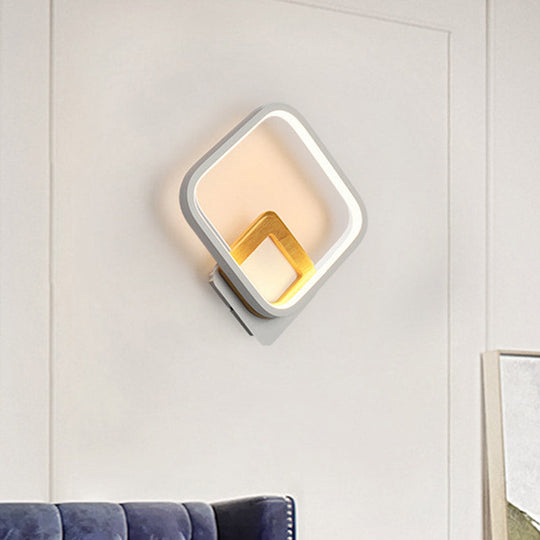 White Rhombus Wall Sconce Modern Led Acrylic Light With Wood Detail In White/Warm