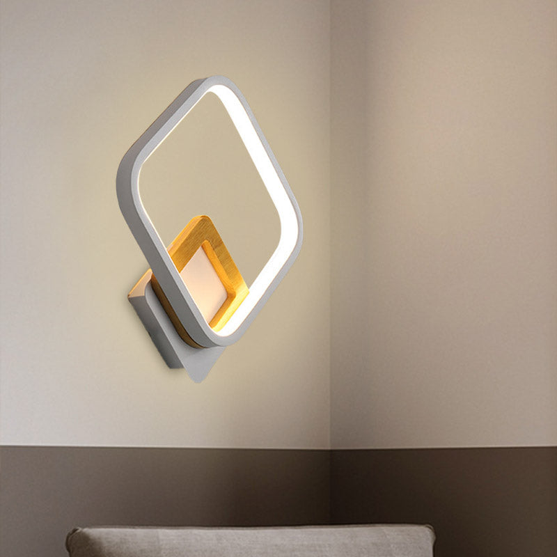 White Rhombus Wall Sconce Modern Led Acrylic Light With Wood Detail In White/Warm