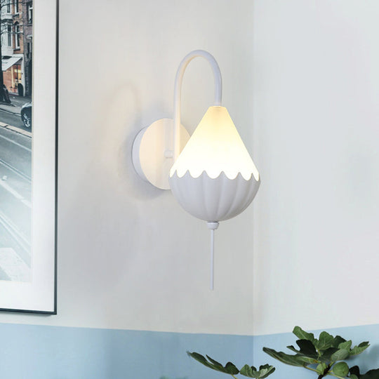 Contemporary Led Wall Sconce - Curved Arm Design With Metallic Finish And Pear Acrylic Shade In