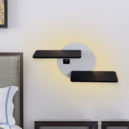 Modern Black And White Led Metal Sconce With Usb Port - Wall Mounted Rectangle Bedside Lighting