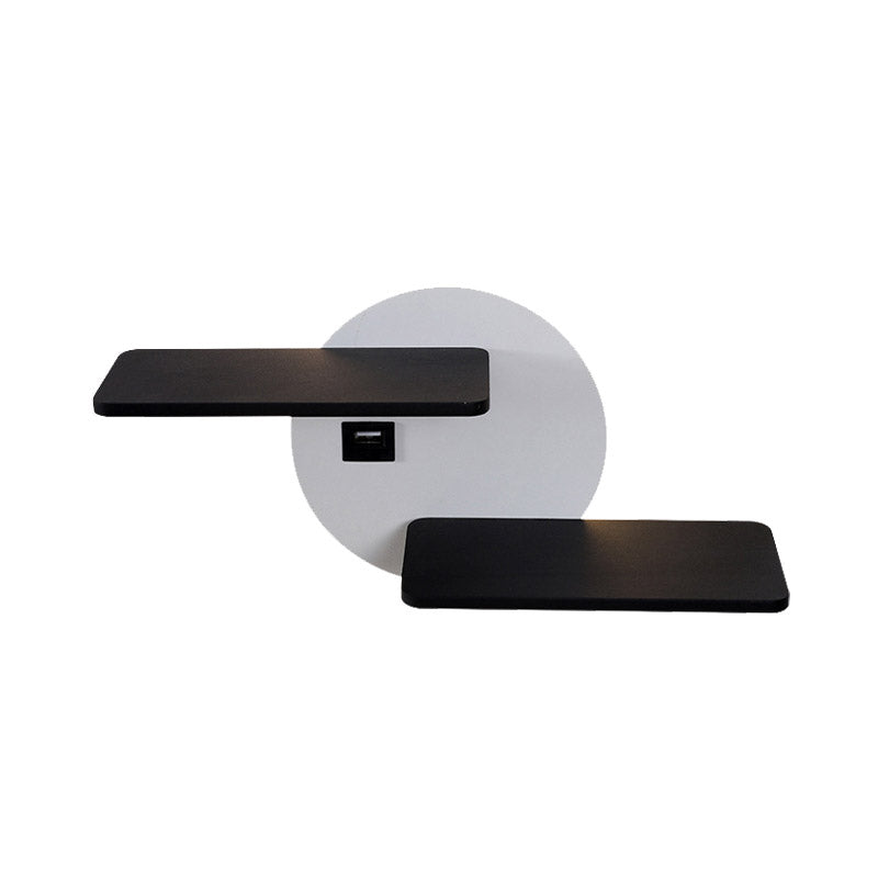 Modern Black And White Led Metal Sconce With Usb Port - Wall Mounted Rectangle Bedside Lighting