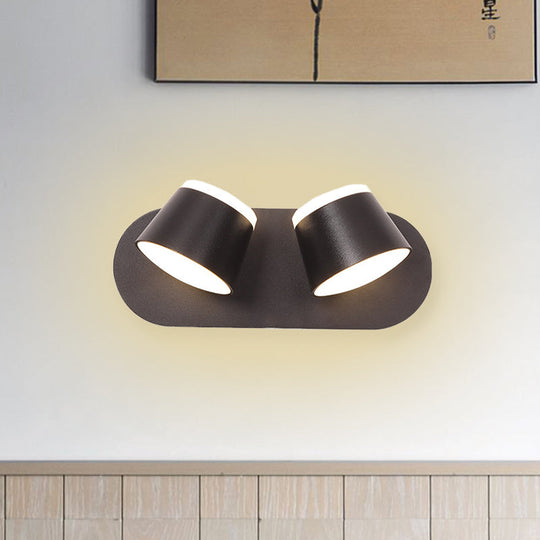 Modern Black Drum Wall Sconce With Adjustable 2-Light Led Fixture