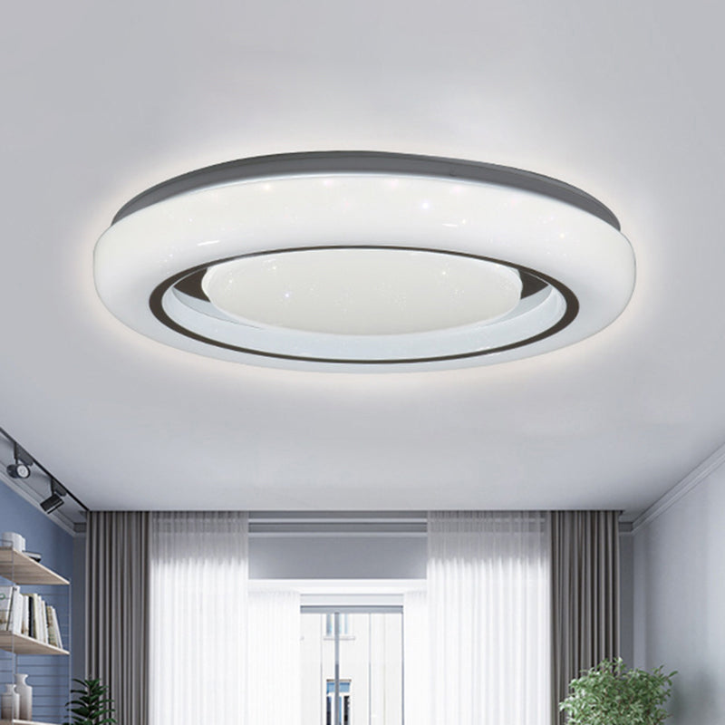 LED Bedroom Flushmount Ceiling Lamp, Modern Black and White, Circle Acrylic Shade, Warm/White Light, 16"/19.5" Diam.